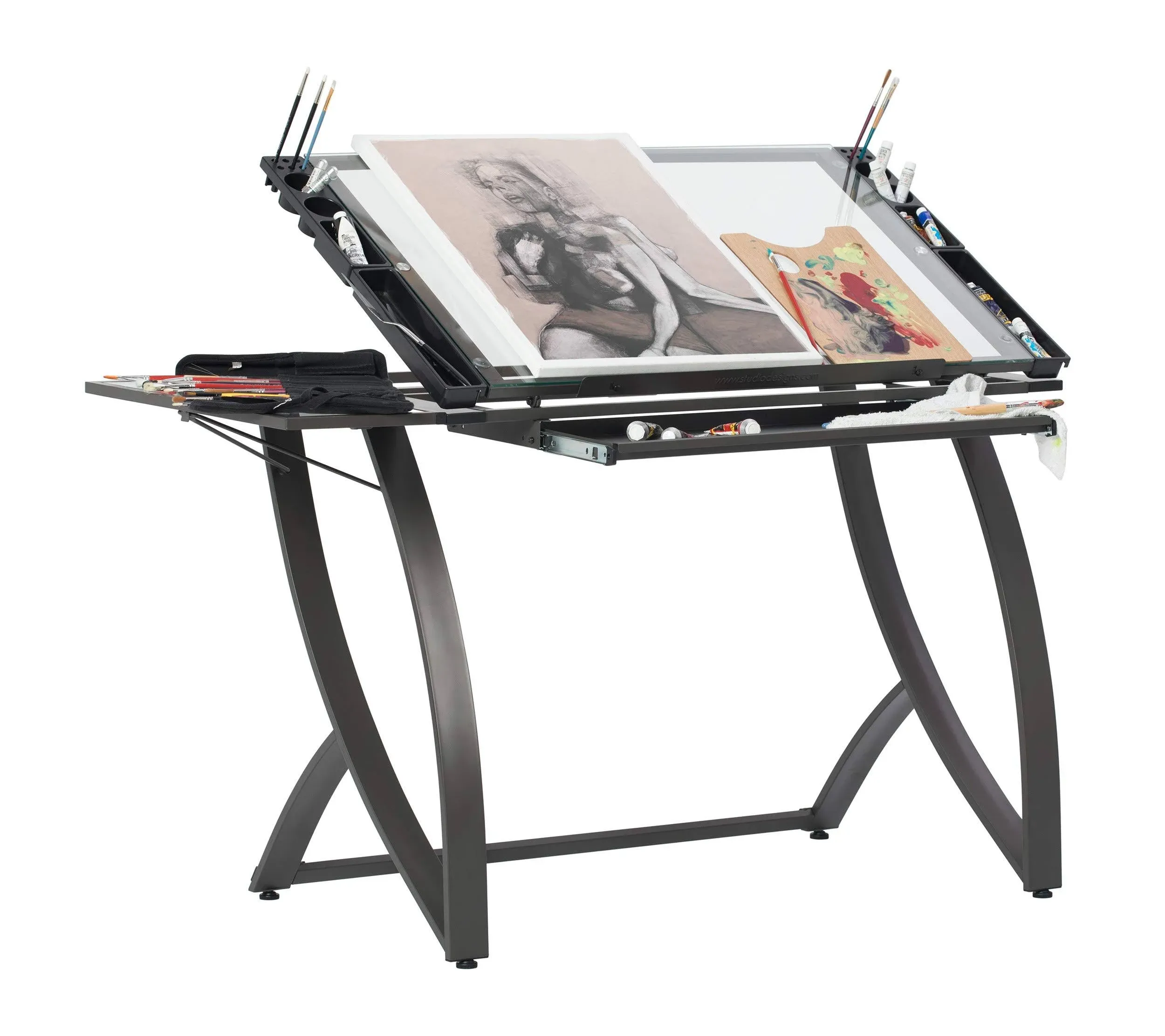 Studio Designs Futura Luxe Drawing / Craft Table with Drawer and Folding Side Shelf