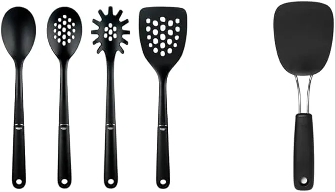 OXO Good Grips 4-Piece Nylon Tool Set & Good Grips Nylon Flexible Turner - Black