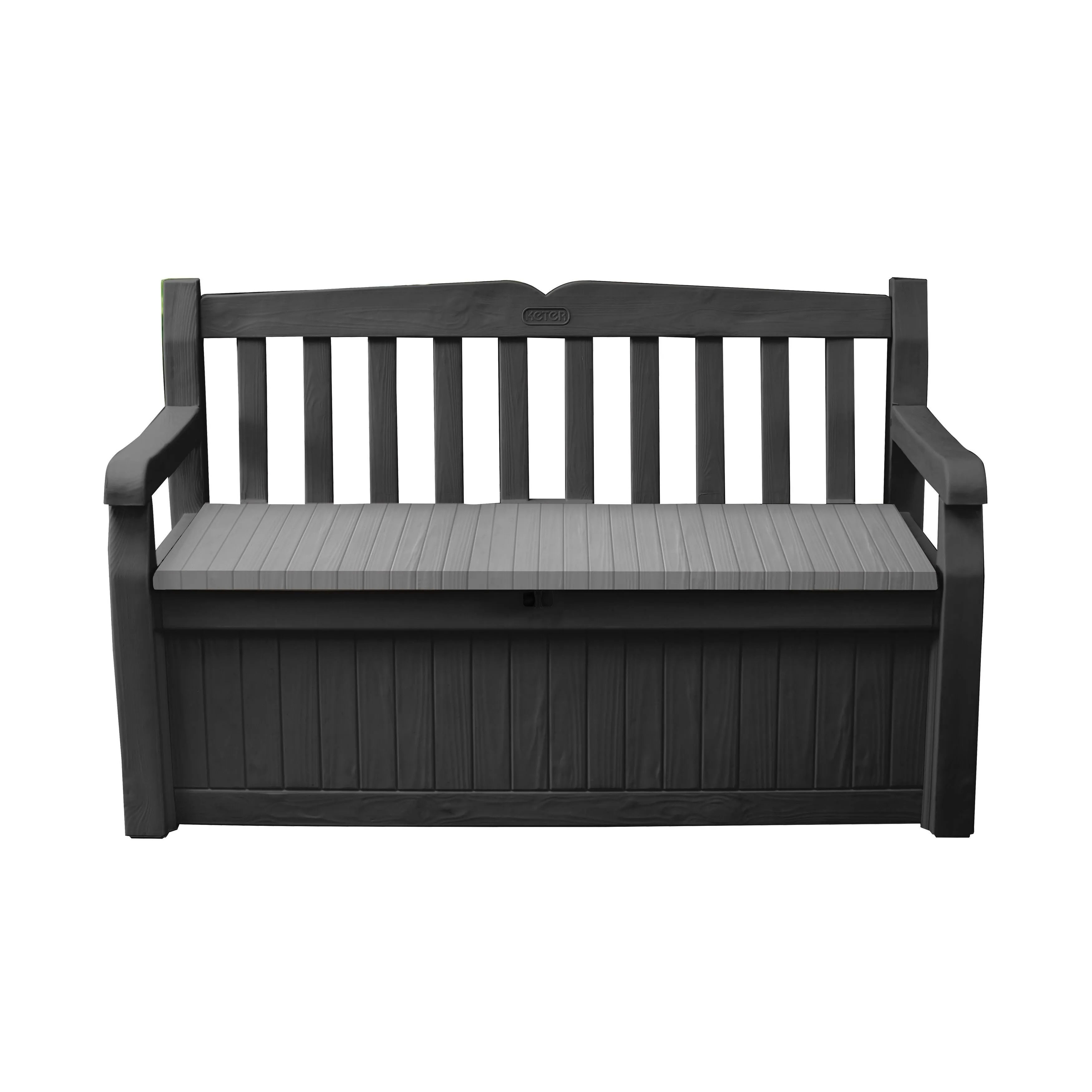 Keter Solana 70 Gallon Storage Bench Deck Box for Patio Furniture, Front Porch Decor and Outdoor Seating, Grey