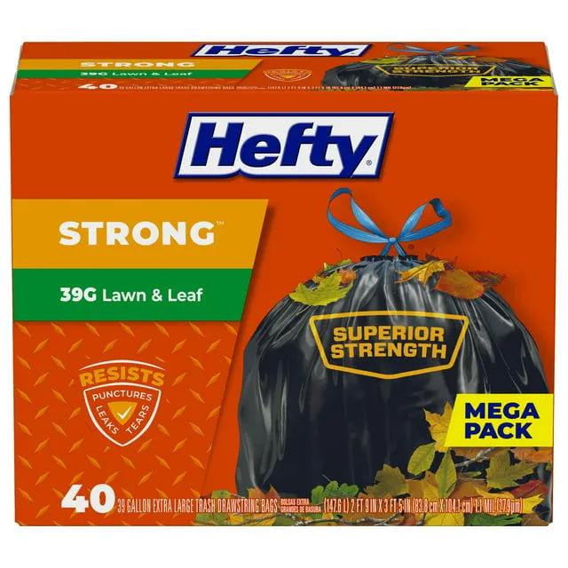 Hefty Strong Lawn & Leaf Trash Bags, 39 gallon, 40 Count