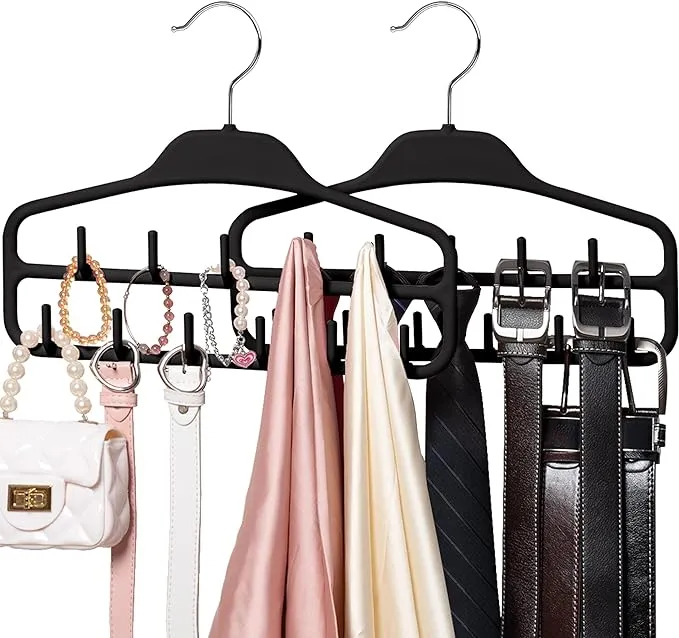 SMARTAKE 2 Pack Belt Hanger Tie Rack for Closet, 11 Sturdy Belt Hooks, 360 Degree Swivel Belt Organizer Hanger, Non Slip Durable Hanging Closet Organizer Accessories Holder for Belt Ties Scarves Black