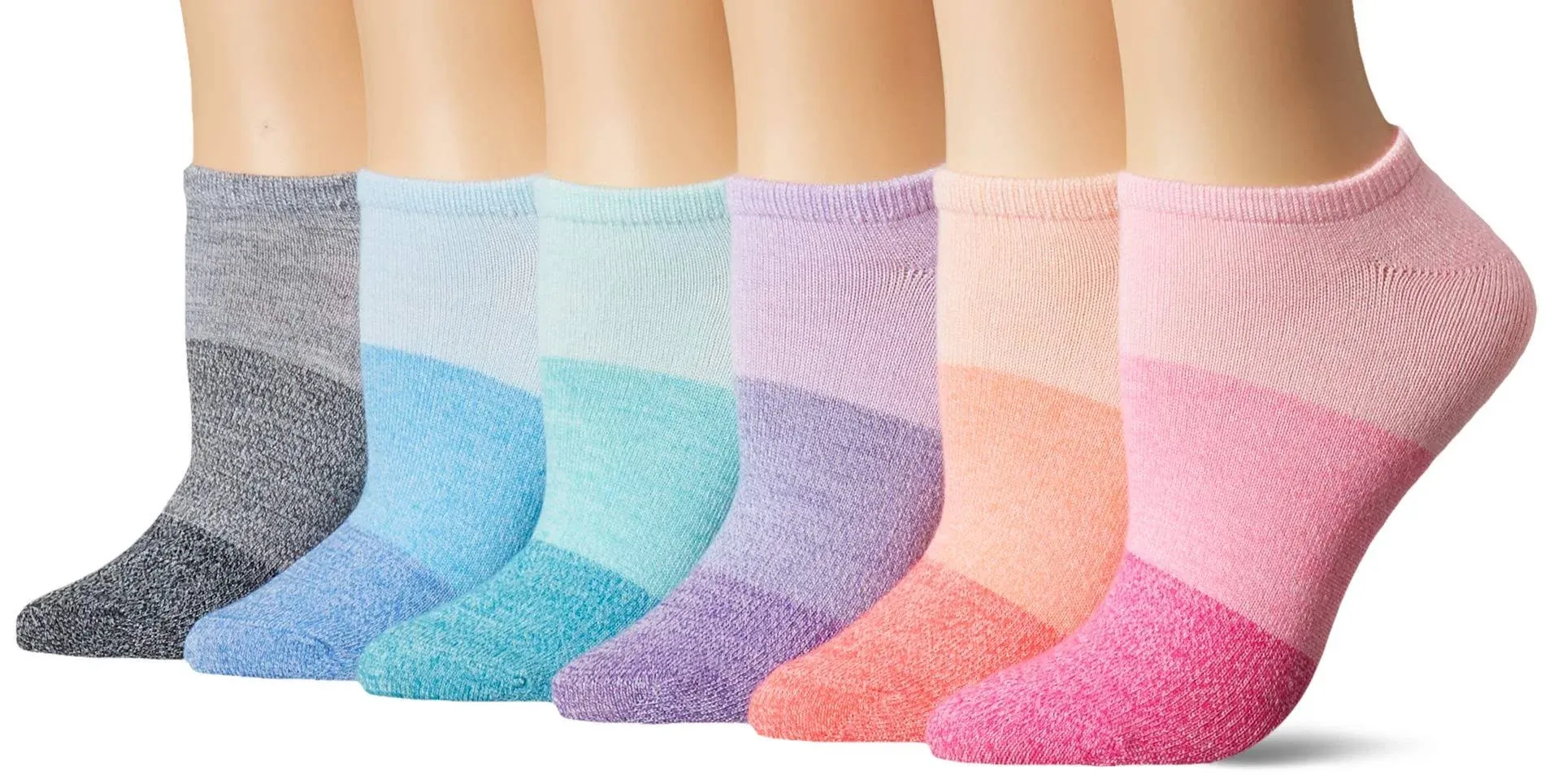 "SOF SOLE Women's Sunset Marl Brights No Show Stay-Put Socks, 6-Pack"