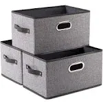 PRANDOM Large Foldable Storage Bins for Shelves 3-Pack Decorative Linen Fabric