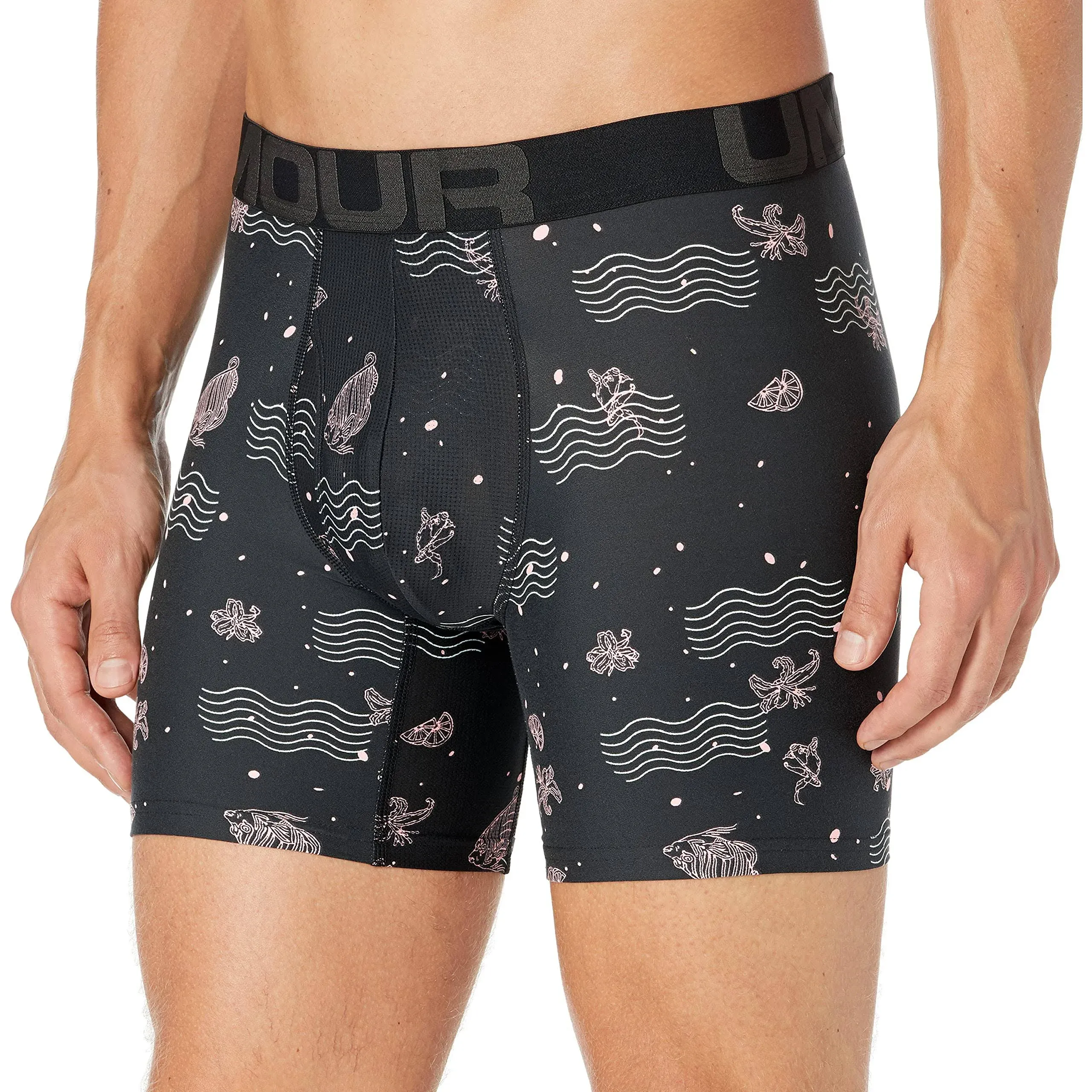 4 Under Armour Tech Boxer Brief Mens Medium Black Print 1327417 021 6 Inch New