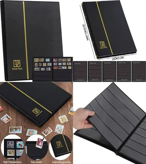 120 Pockets Stamp Album - Mixed Sizes Double-side Pages Artificial Leather Postage Stamp Holder Storage Book for Currency Banknotes Paper Folding