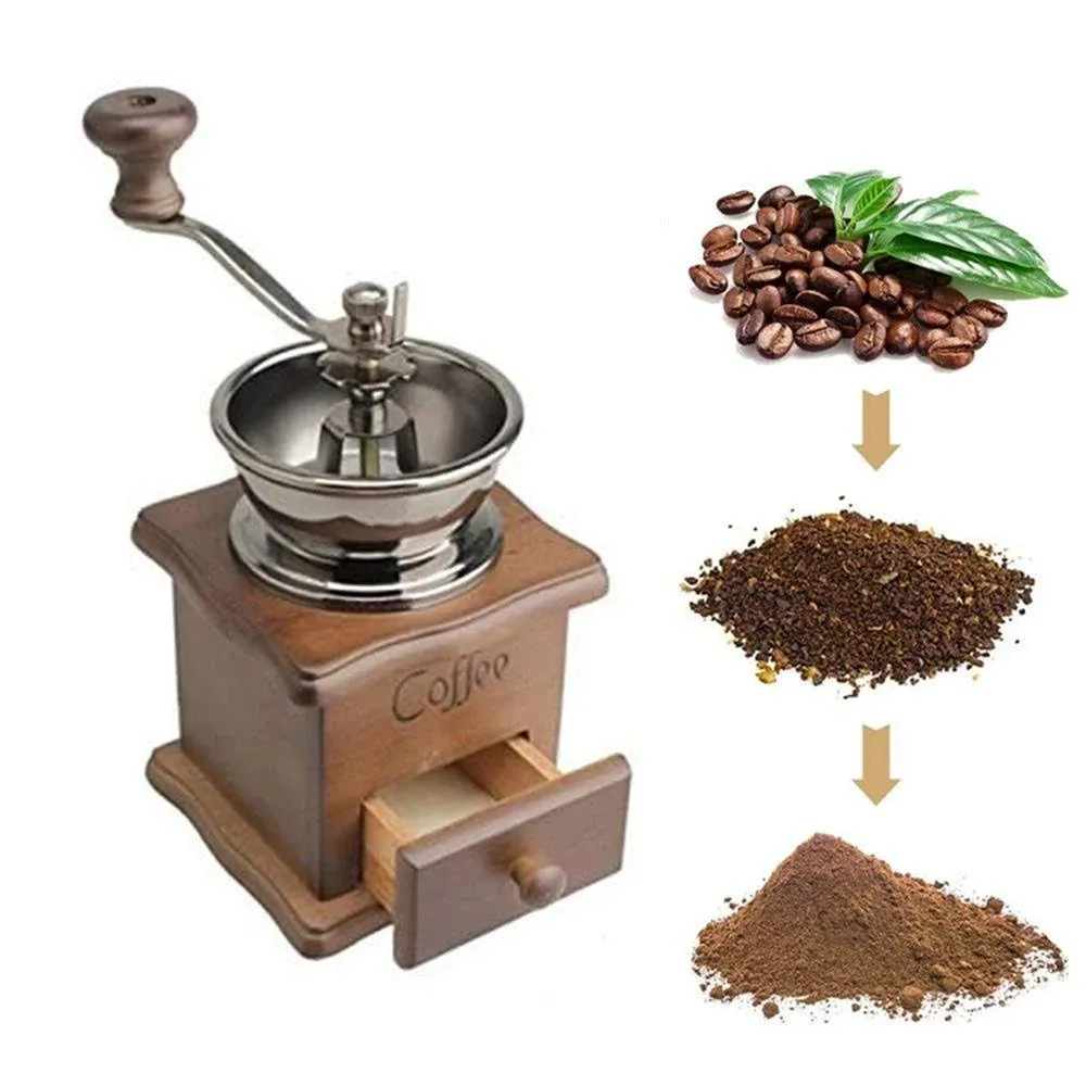 Manual Coffee Grinder Wood Vintage Antique Ceramic Hand Crank Coffee Mill with R