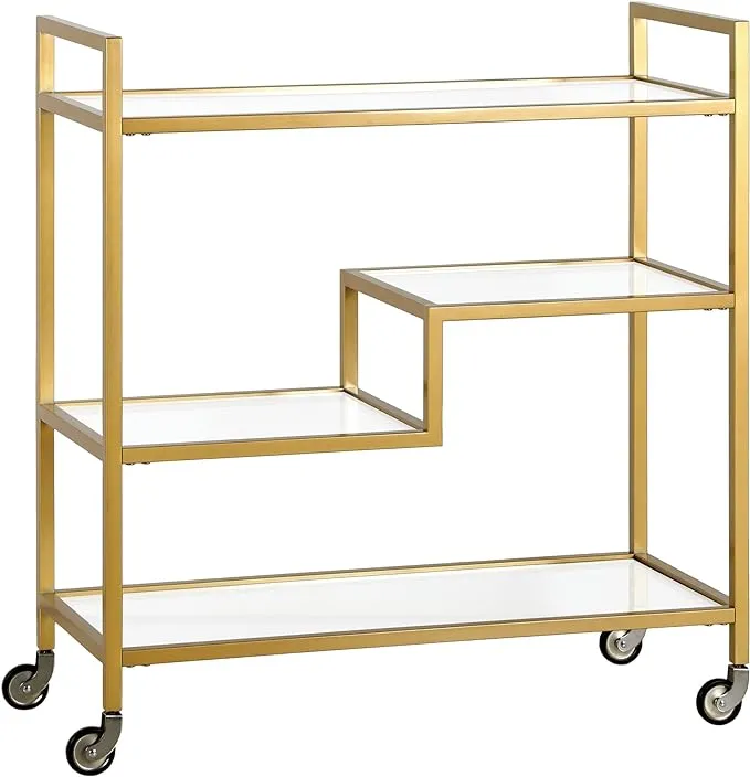 Lovett 33 in. Blackened Bronze Rectangular Bar Cart with Glass Shelves