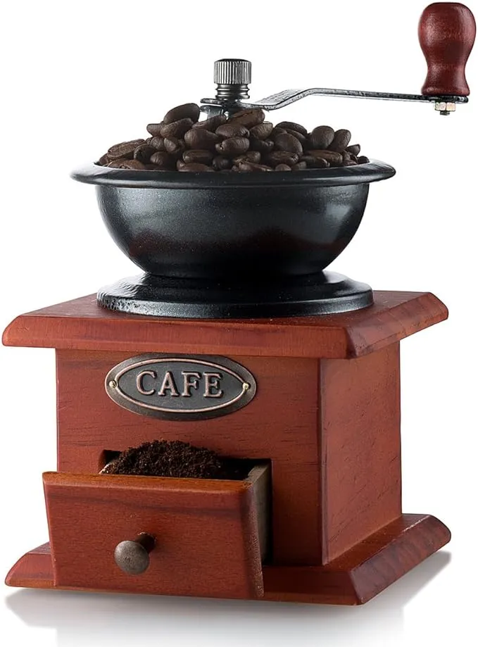 Gourmia GCG9310 Manual Coffee Grinder Artisanal Hand Crank Coffee Mill With Grind Settings & Catch Drawer 11.5 x 11.5 x 17.5 cm