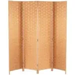 Room Divider Wood Screen Wood Mesh Woven Design Room Screen Divider Folding Portable Partition Screen Screen Wood for Home Office (4 Panel, Gray)