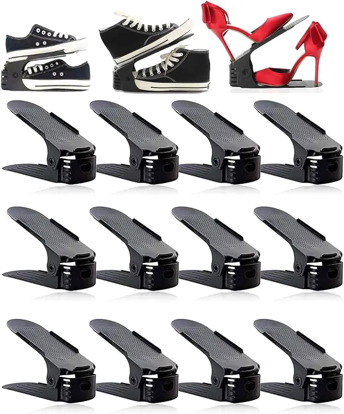 12 Pack Shoe Slots Organizer, Adjustable Double Layer Shoe Stack Sandals Rack...