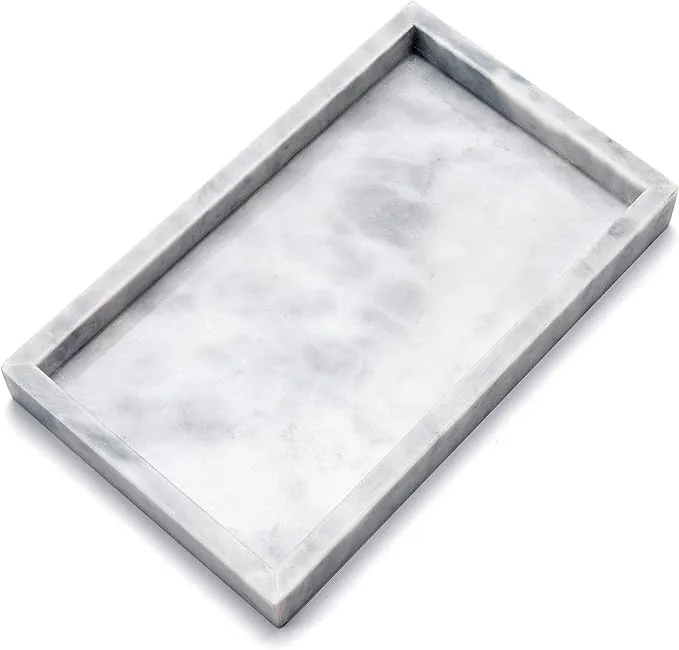 Noble Natural Marble Tray for Desktop/Kitchen/Vanity/Bathroom, Stone Organizer Tray for Coffee Table, Plate Holder for Tissues, Candles, Soap, Towel