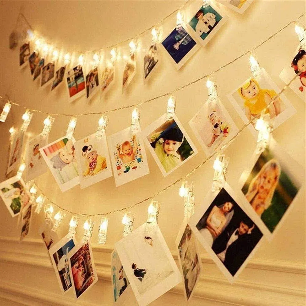 Dopheuor Photo Clip String Lights LED Fairy Clip String Lights Hanging Photo Pictures Battery Operated for Gifts Patio Christmas Bedroom Wedding