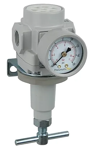 PneumaticPlus SAR400T-N04BG Compressed Air Regulator 1/2" NPT, T-Handle, Gauge & Bracket