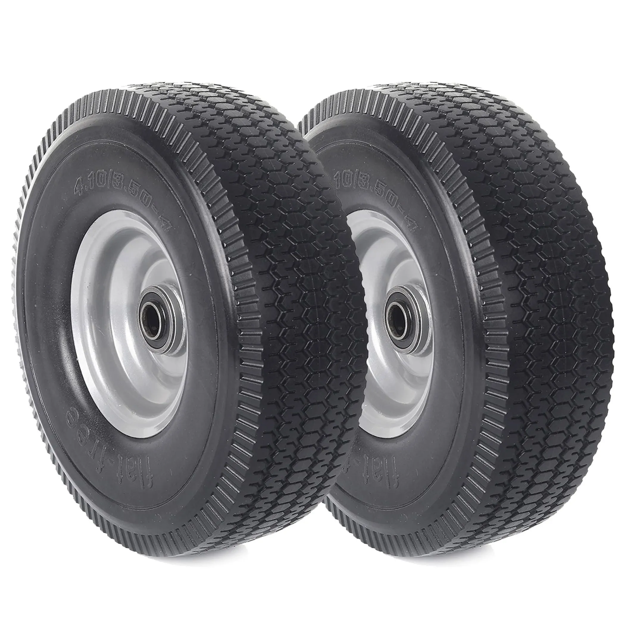 2-Pack AR-PRO 10 x 3.50-4â€ Solid PU Run-Flat Tire Wheel - 10â€ Flat Free T...