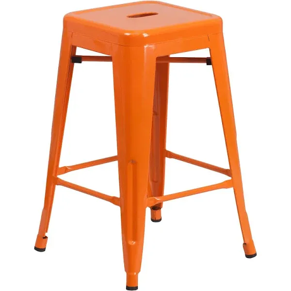 Flash Furniture Commercial Grade 24" High Backless Distressed Metal Indoor-Outdoor Counter Height Stool