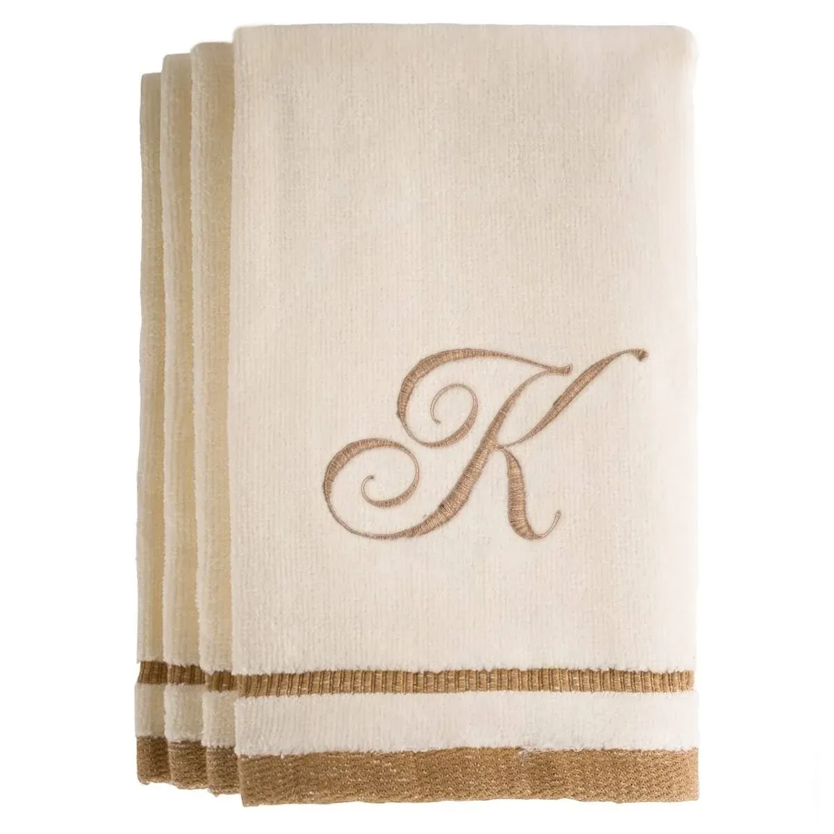 Ivory Monogrammed Towel - Golden Brown Embroidered