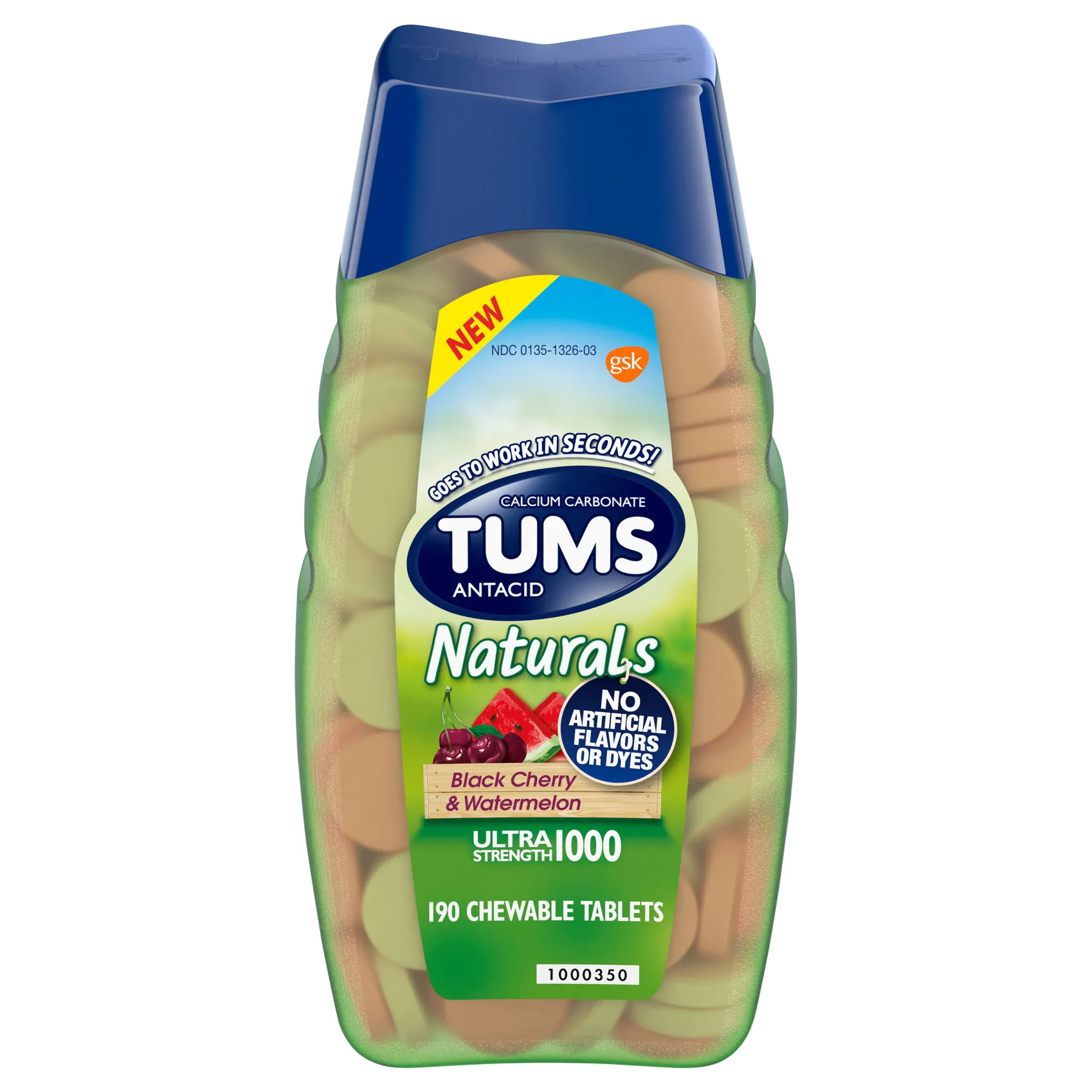 Tums Naturals Ultra Strength Antacid Chews for Heartburn Relief