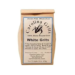 Carolina Grits Company Traditionally Stone Ground Carolina White Grits, Whole Grain, Gluten Free and non-GMO (White, 1 Pack (16 ounces))