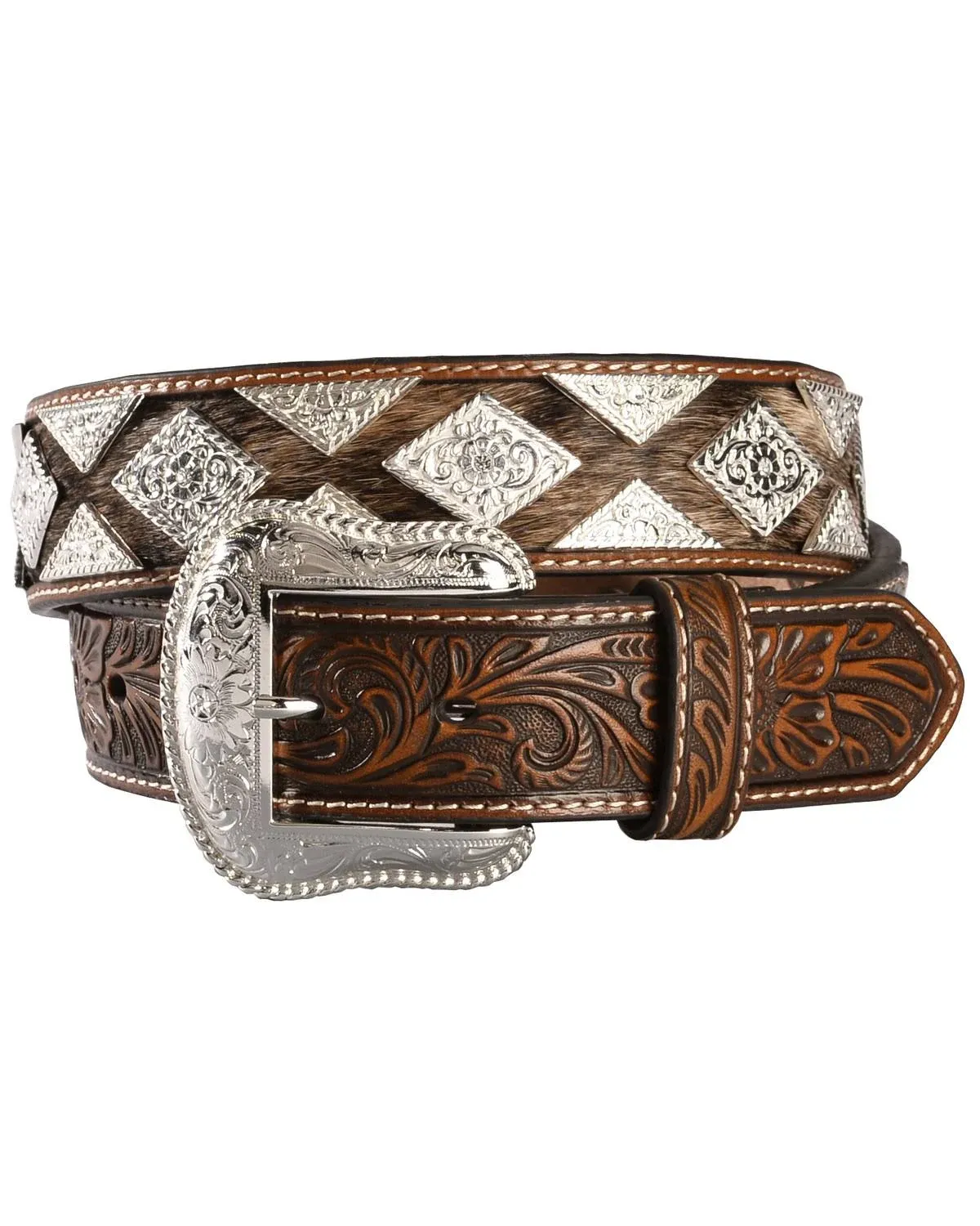 Men's Nocona Calf Hair Diamond Shape Concho Belt