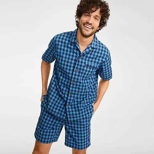 Lands' End Men's Short Sleeve Poplin Pajama Shirt - Small - Blue Jay