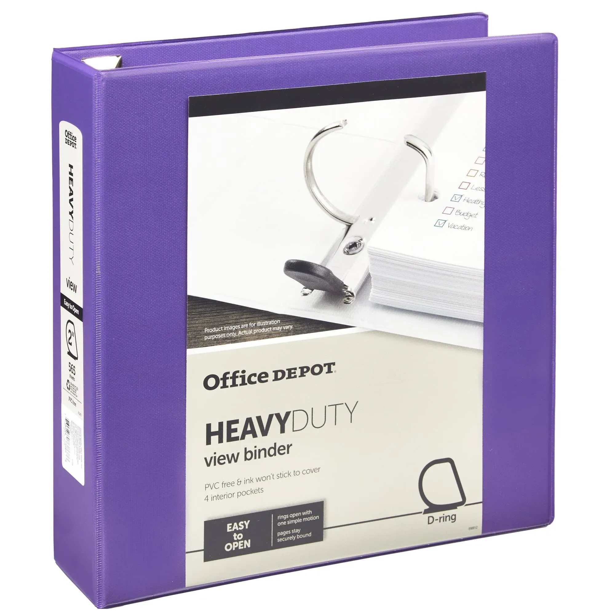 Heavy-Duty View 3-Ring Binder, 2" D-Rings, Purple