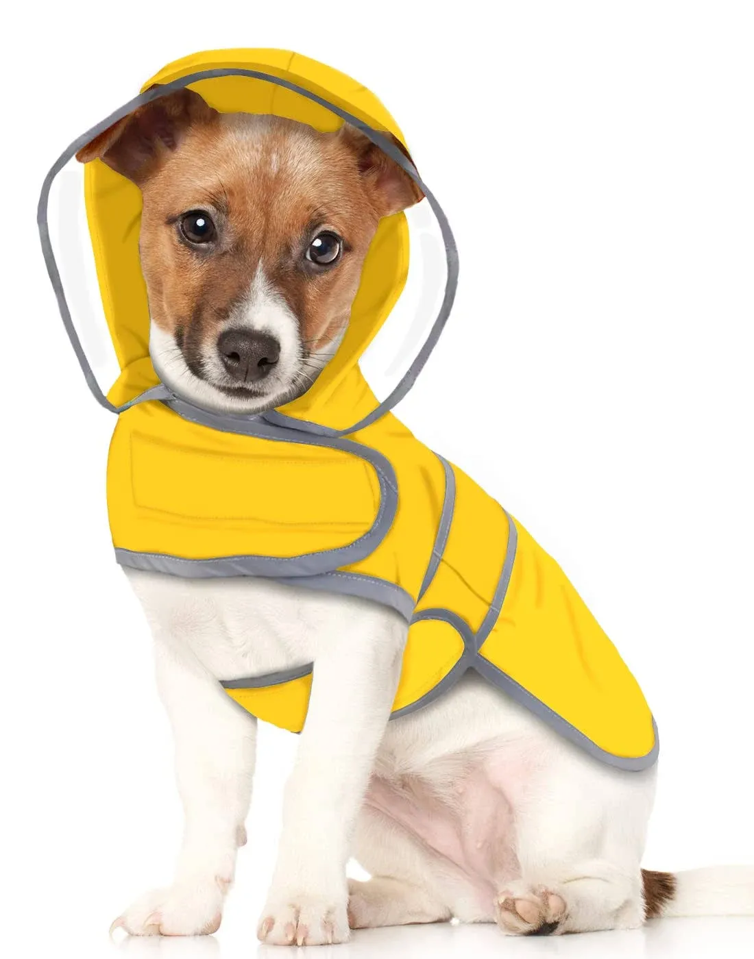 HDE Dog Raincoat with Clear Hood Poncho Rain Jacket for Small Medium Large Dogs Yellow S, Men's