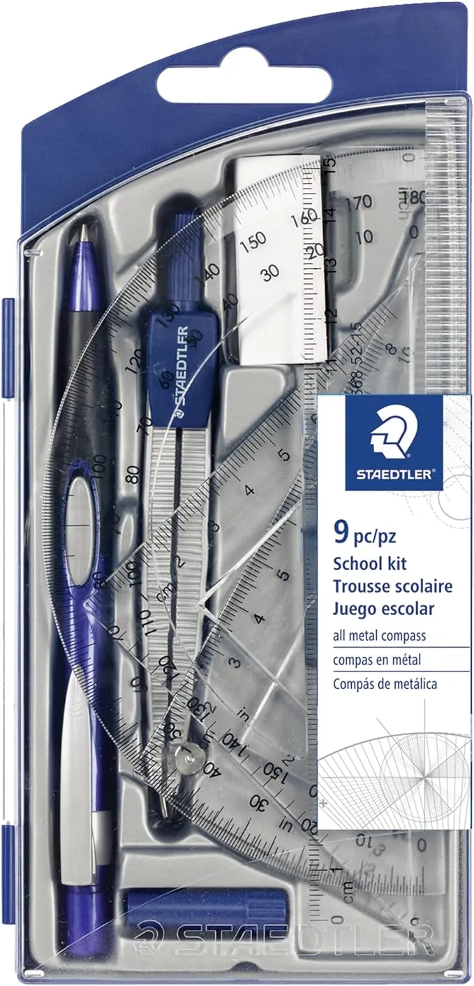 Staedtler, STD55060S9A6, 9-piece Math Set, 1 / Set, Blue,Silver