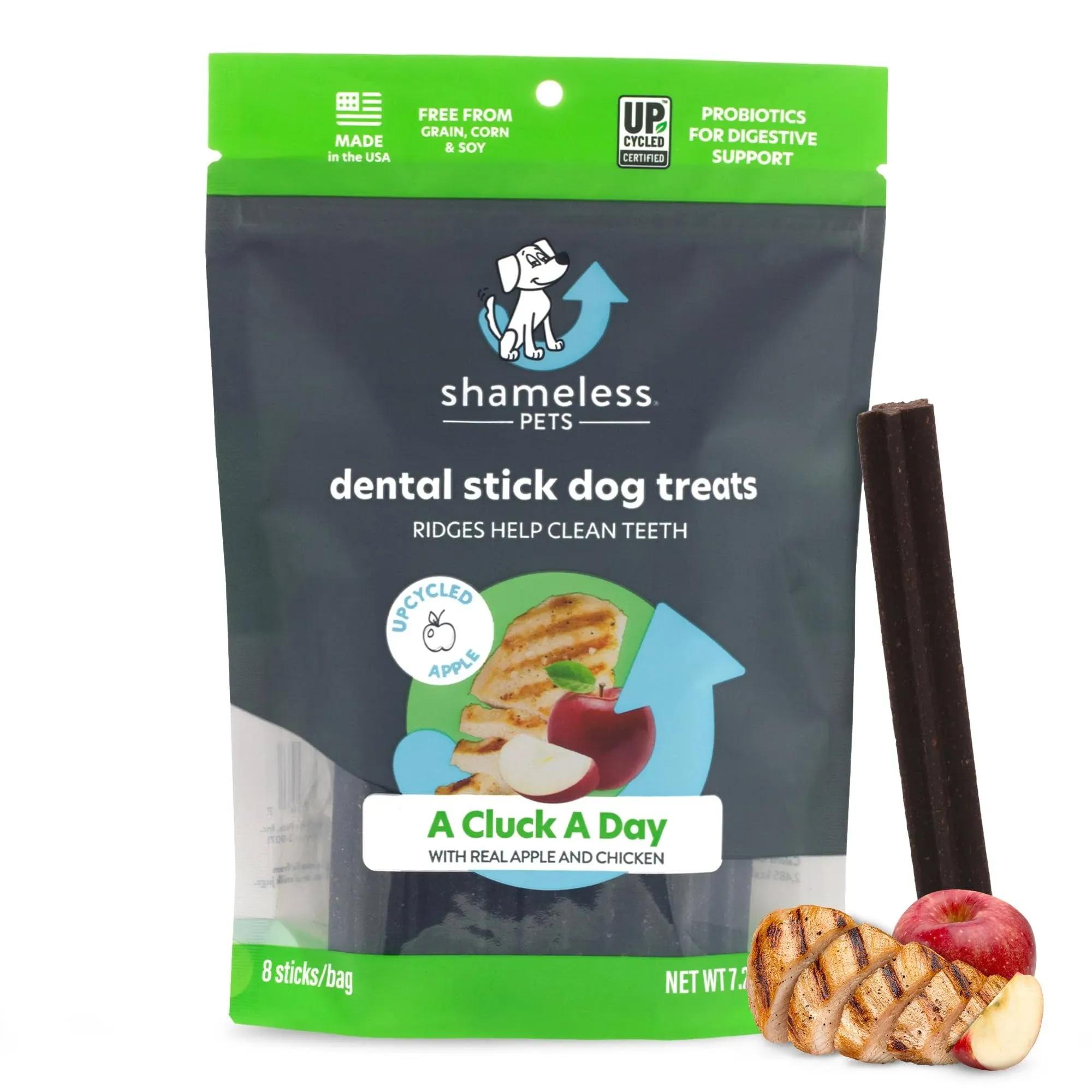 Shameless Pets Dental Treats for Dogs, A Cluck A Day - Healthy Dental Sticks with Digestive Support for Teeth Cleaning & Fresh Breath - Dog Bones Dental Chews Free from Grain, Corn & Soy