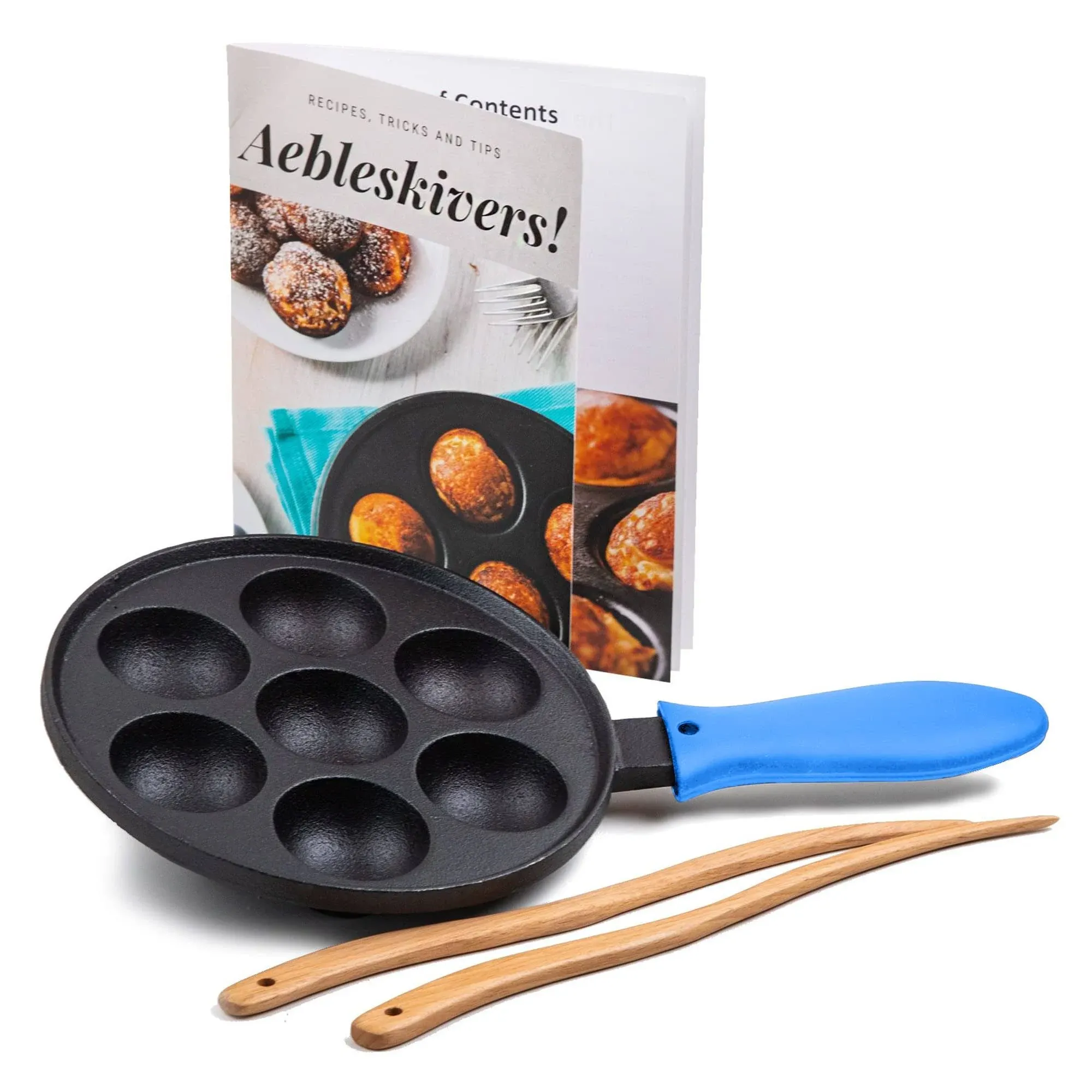 Cast Iron Aebleskiver Pan for Danish Stuffed Pancake Balls by Upstreet (Blue)