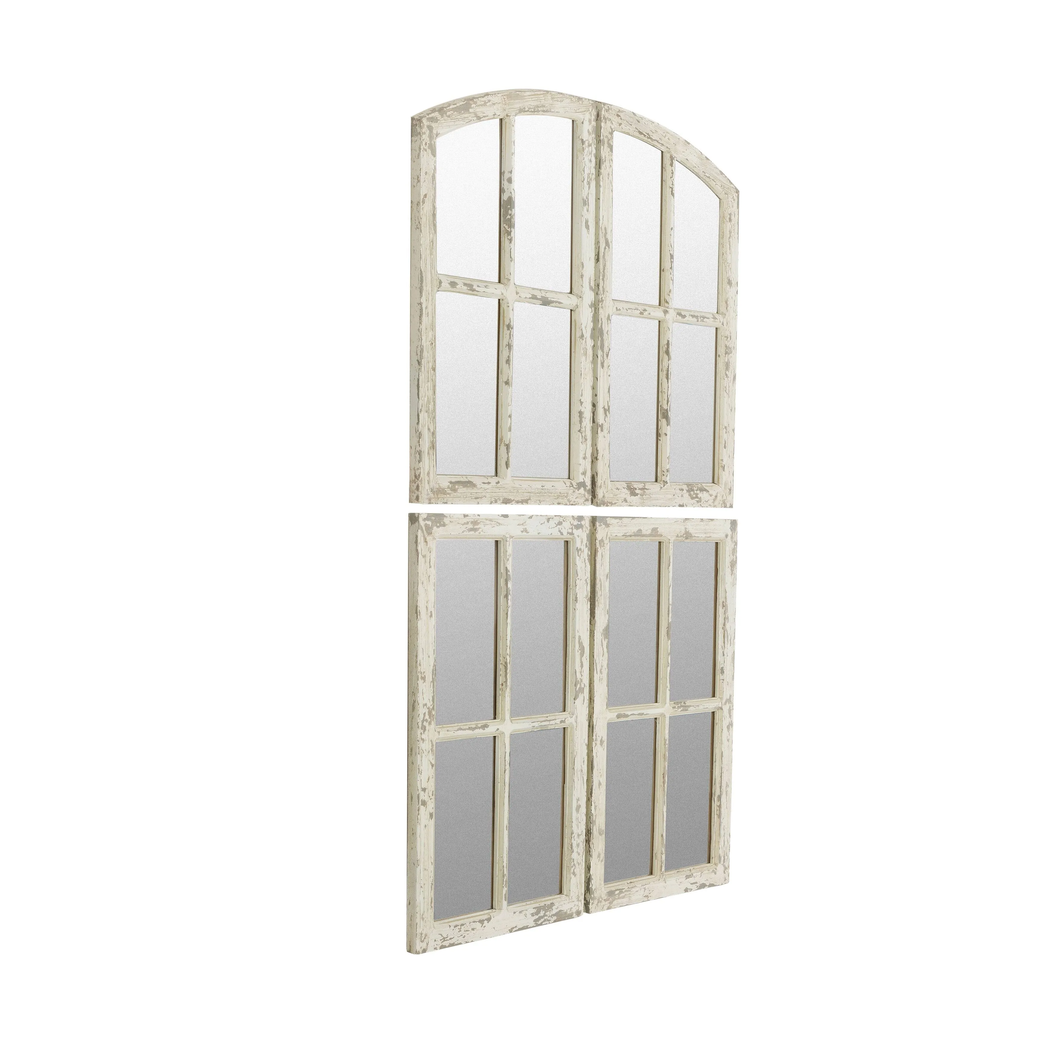 Raelynn Arch Window Pane Mirrors Off-White 27 inch x 15 inch (Set of 4) by Aspire