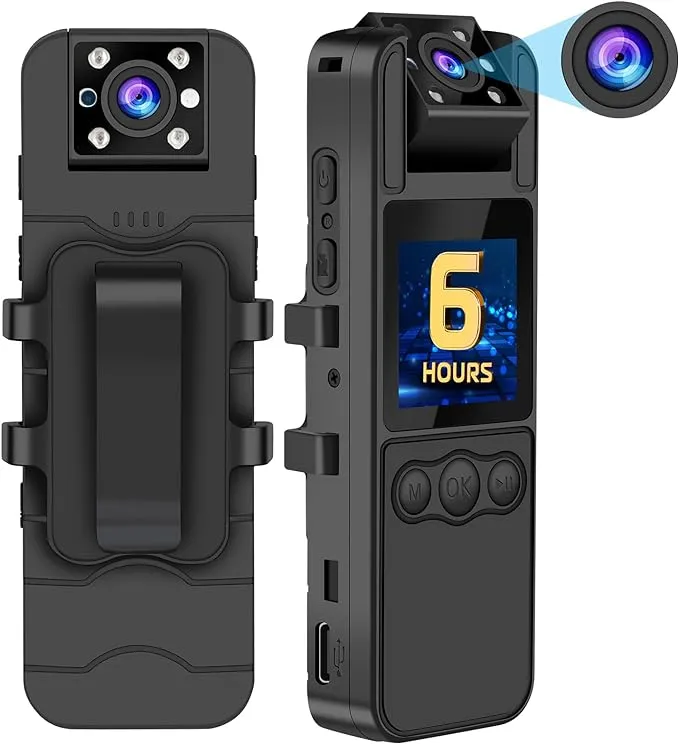 Sixmou Body Camera with Audio and Video Recording HD 1296P Body Cam with 180° Rotating Lens