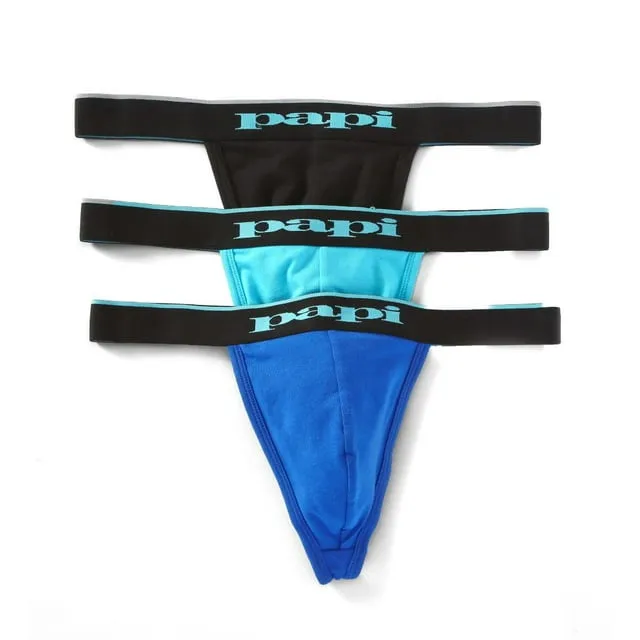 Papi Men's 3-Pack Premium Fashion Cotton Active Stretch Thong