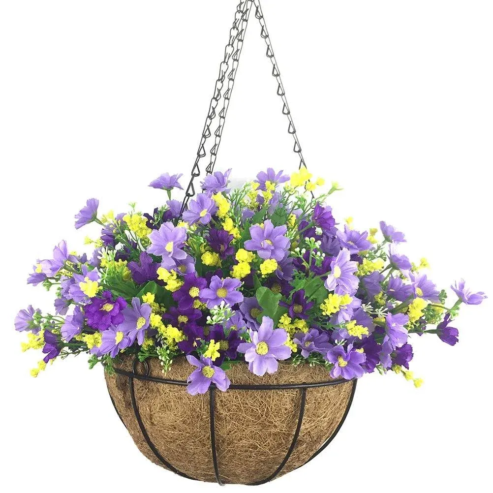 ARTIFICIAL HANGING FLOWERS Basket Chain Artificial Daisy Flowerpot Purple LOPKEY