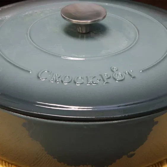 Crock Pot Artisan Enameled 5 Quart Cast Iron Round Braiser Pan with Self Basting Lid in Slate Grey