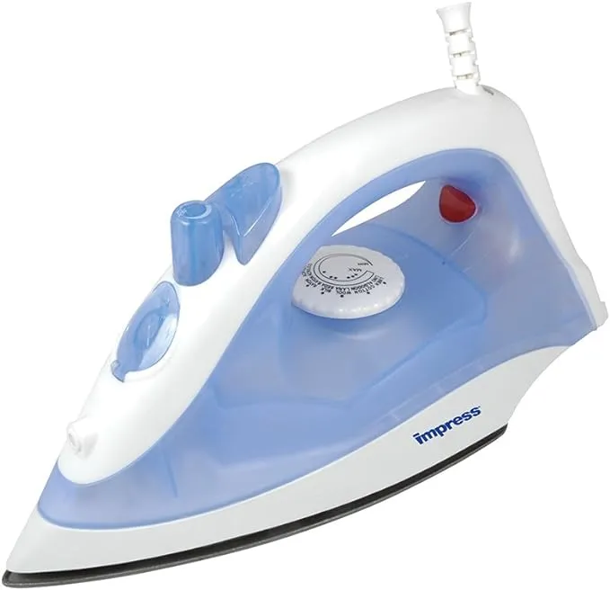 Impress Basic Clothing Iron | Non-Stick | Compact | Spray | Adjustable Steam | Fabric Selector | Swivel Cord | Lightweight | 1200-Watt (Blue)