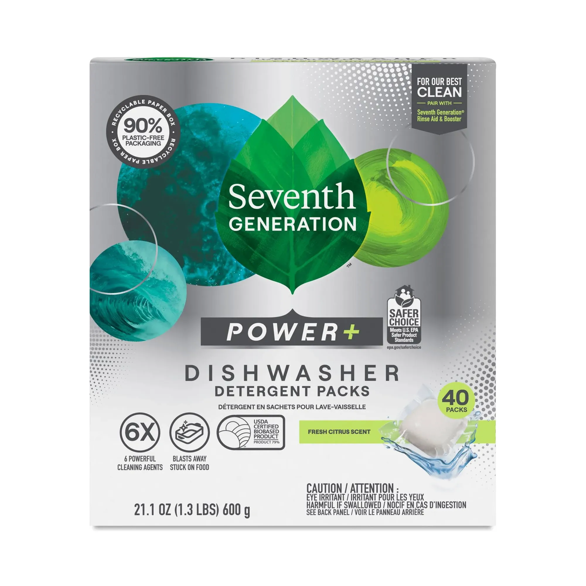 Seventh Generation Dishwasher Detergent Packs Power Plus