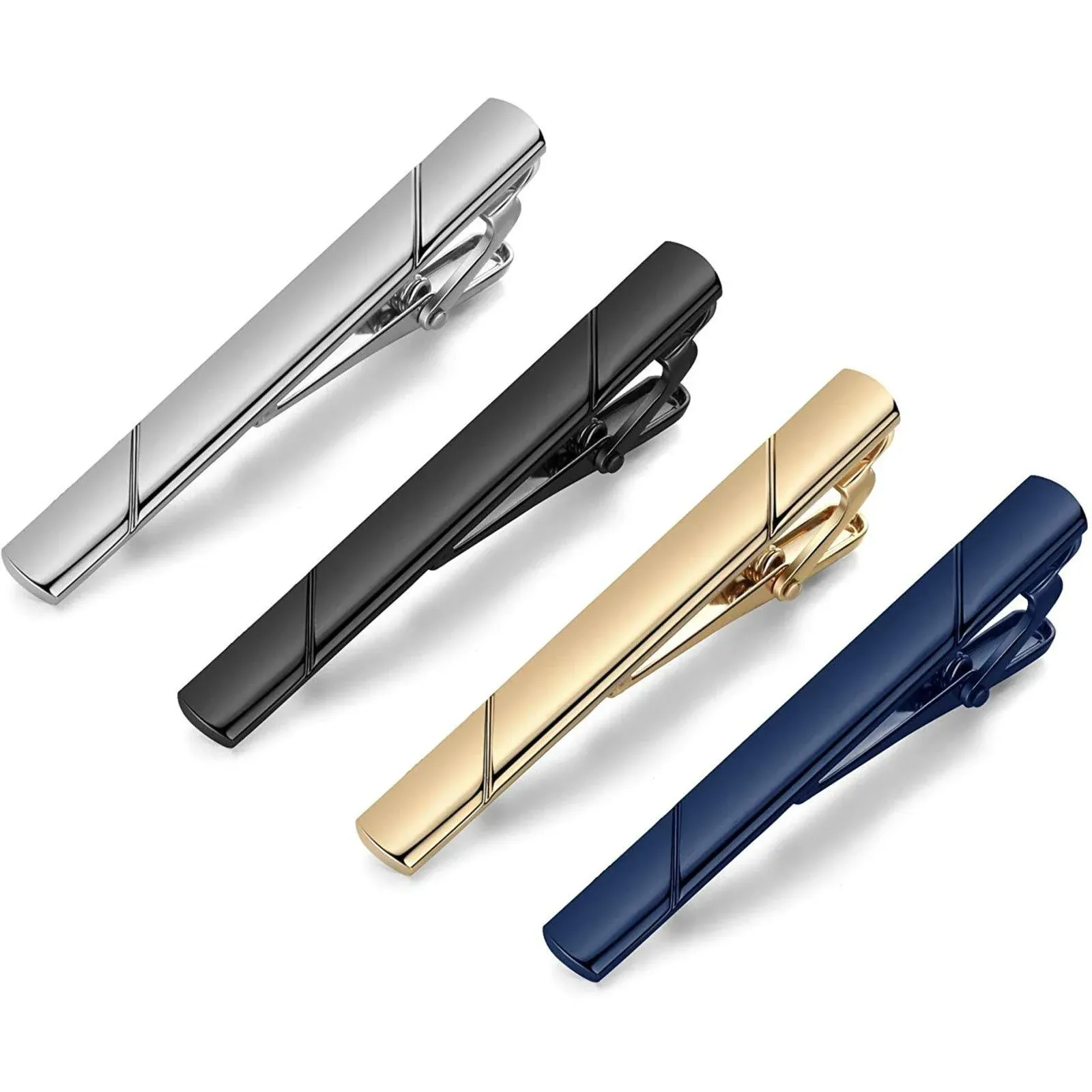 MOZETO Tie Clips for Men Black Gold Blue Gray Silver Tie Bar Set for Regular Ties ...