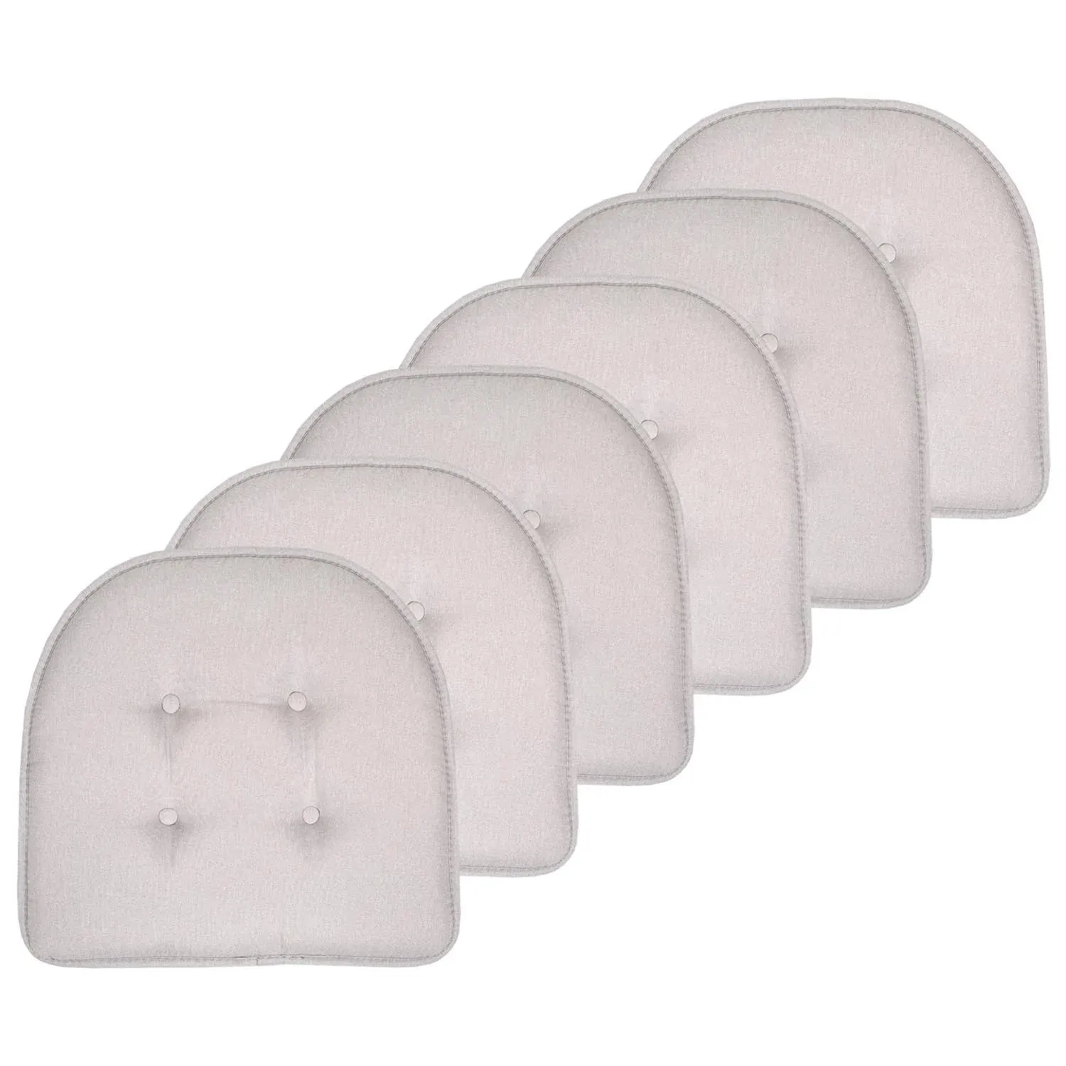 Sweet Home Collection Chair Cushion Memory Foam Pads Tufted Slip Non Skid Rubber Back U-Shaped 17" x 16" Seat Cover, 6 Pack, Light Gray