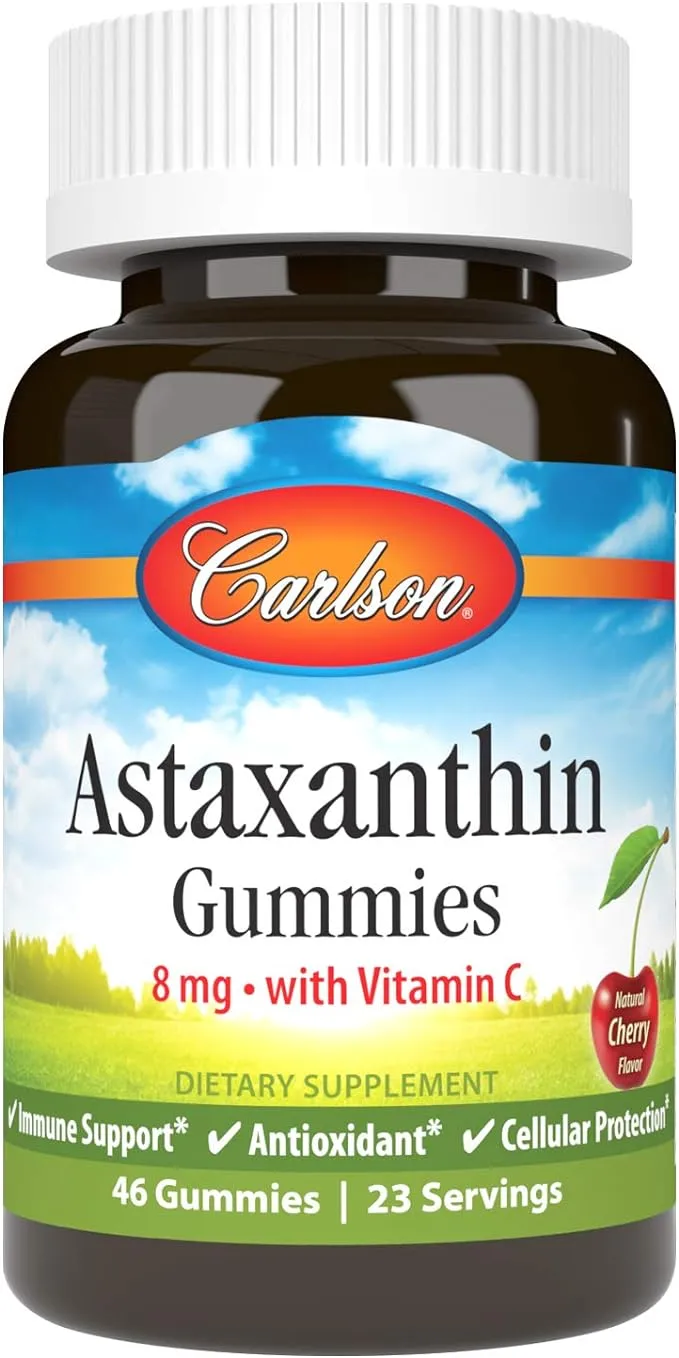 Carlson - Astaxanthin Gummies, with Vitamin C, Immune Support, Antioxidant, Heart Health, Non-GMO, Cherry Flavor, 46 Vegetarian Gummies