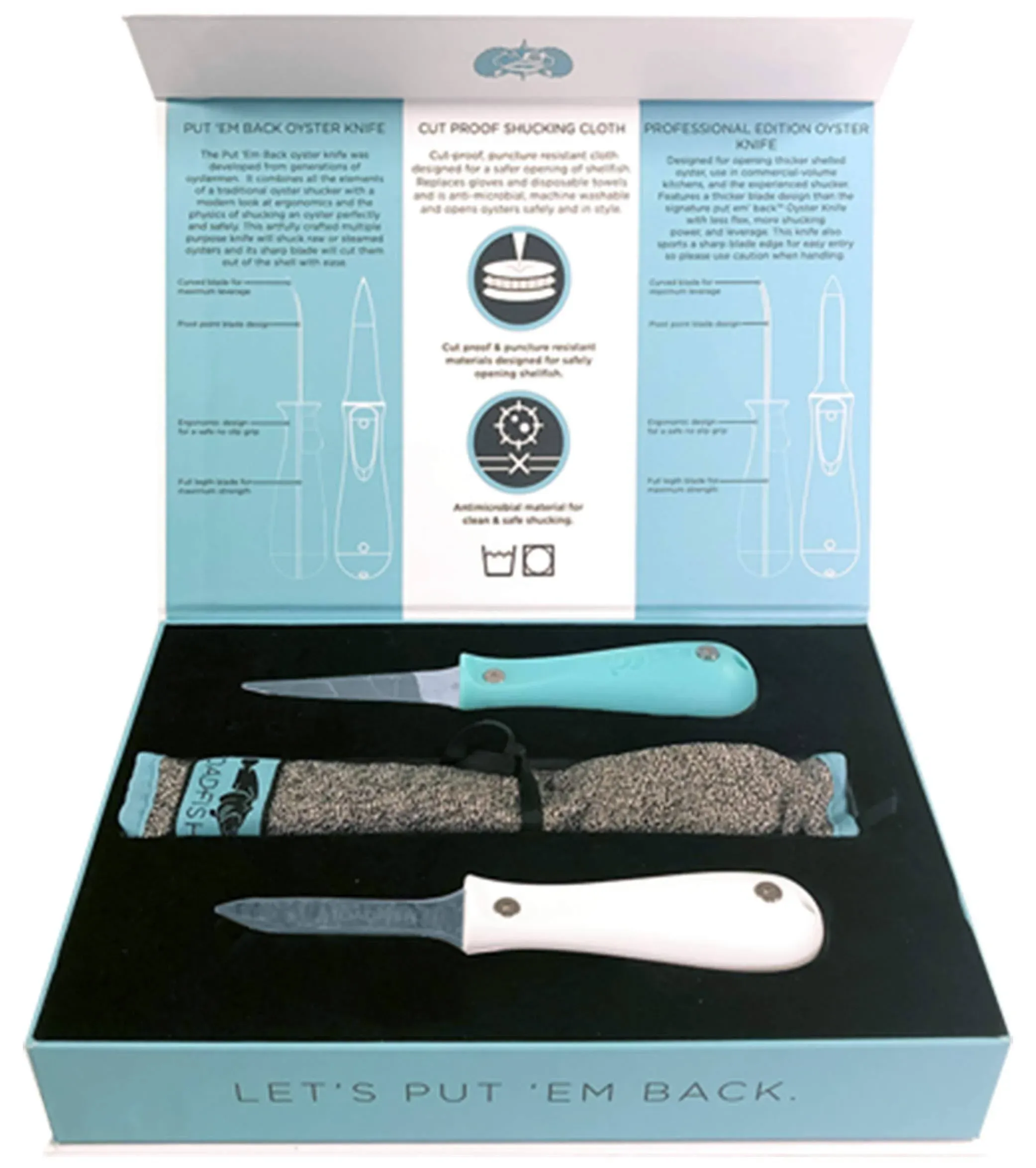 Toadfish Shuckers Bundle - Put Em Back Oyster Knife, Professional Oyster Knife  Cut-Proof Shucking Cloth