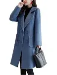 Bankeng Women Winter Wool Blend Camel Mid-Long Coat Notch Double-Breasted Lapel Jacket Outwear