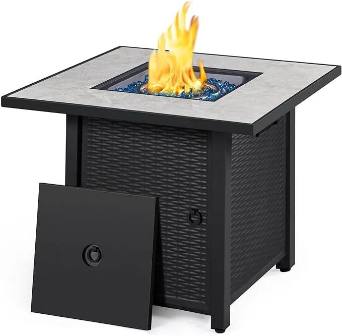 Yaheetech 30in Propane Fire Pit 50,000 BTU Fire Table Square Gas Fire Pit with Ceramic Tabletop and Blue Fire Glass for Outdoor/Patio/Garden