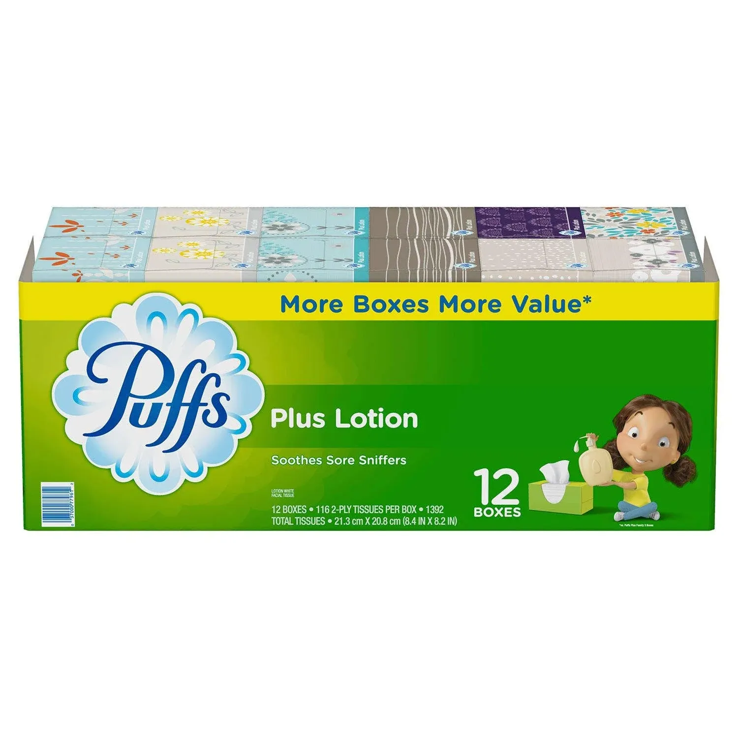 Puffs Plus Lotion Facial Tissues, Lotion, White - 4 boxes