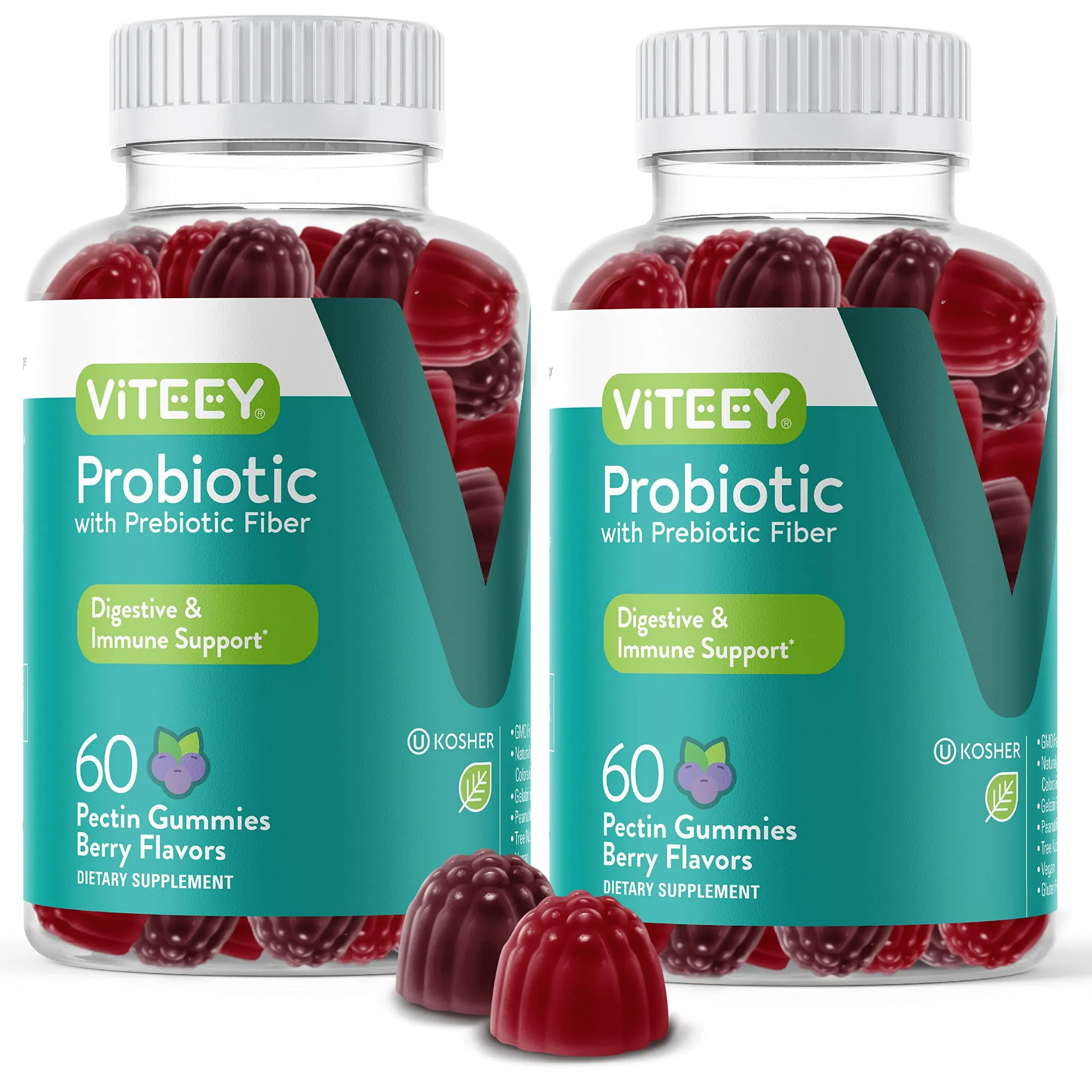 Viteey Probiotics Plus Prebiotics Fiber Gummies, Extra Strength 2 Billion CFUs ...