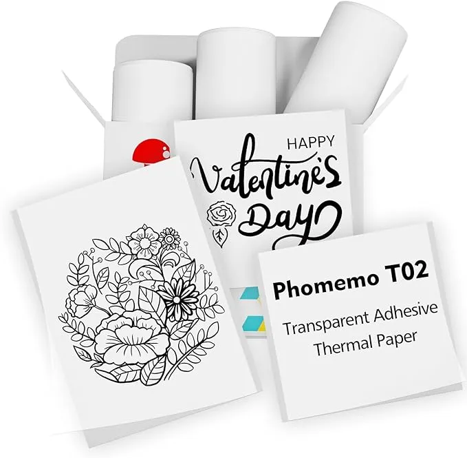 Memoking T02/M02X/M02L White Thermal Paper-10-Year Sticky 50mmx3.5m for Journal Photo Texts Study Notes and More, 3 Rolls