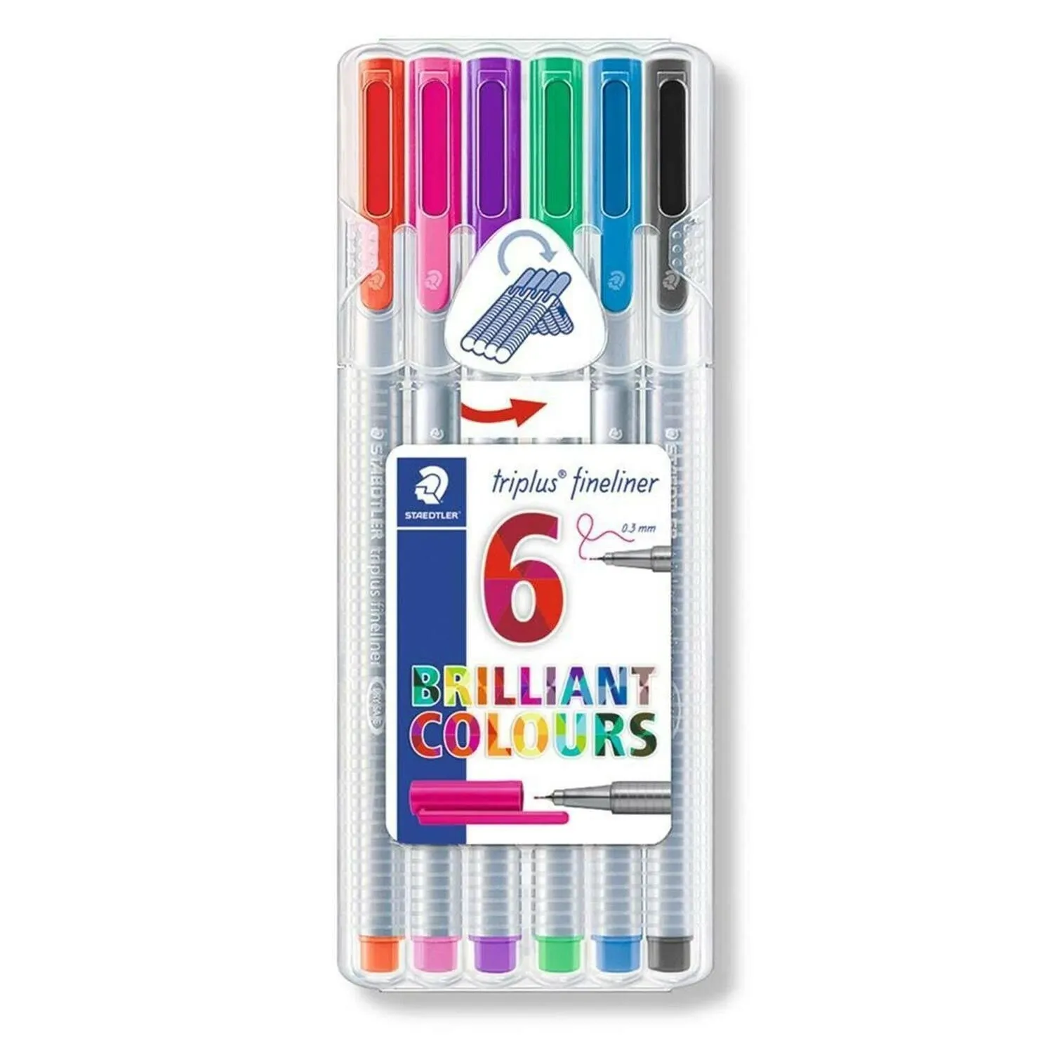 STAEDTLER 334 SB6 LA Triplus Fineliner Superfine Pen, 0.3mm Line Width - Assorted Colours (Desktop Box of 6)