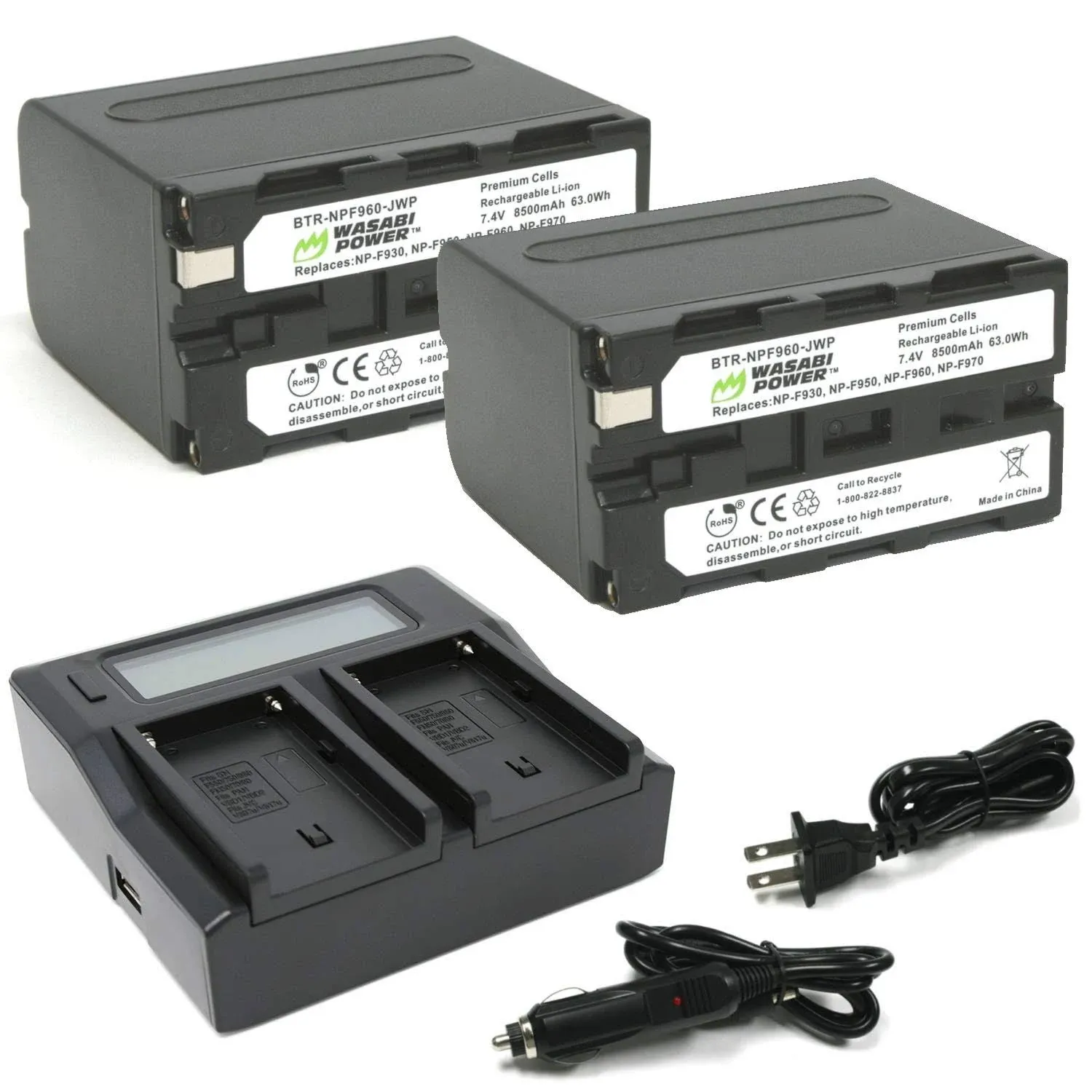 Wasabi Power Battery (2-Pack) and Dual Charger for Sony NP-F950, NP-F960, NP-F970, NP-F975 (L Series)