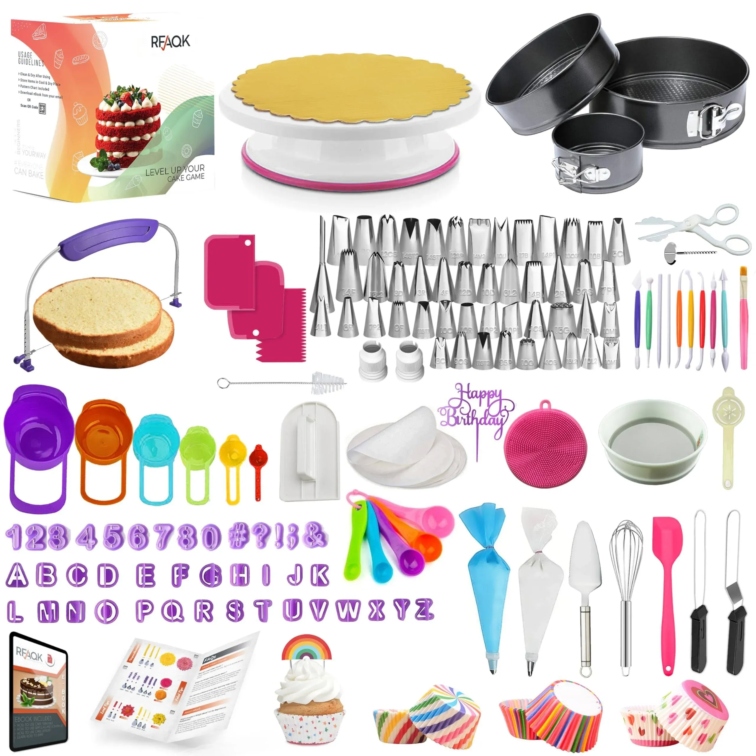 Cake Decorating Supplies - Cake Decorating Kit with 3 Springform Cake Pans Set, Cake Rotating Turntable, Cake Decorating Tools with Baking Set-Cake Baking Supplies for Beginners and Lovers