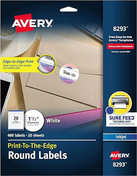 Avery High-Visibility Labels, Permanent Adhesive, Matte, 1-1/2" Diameter, 400 Labels (8293)