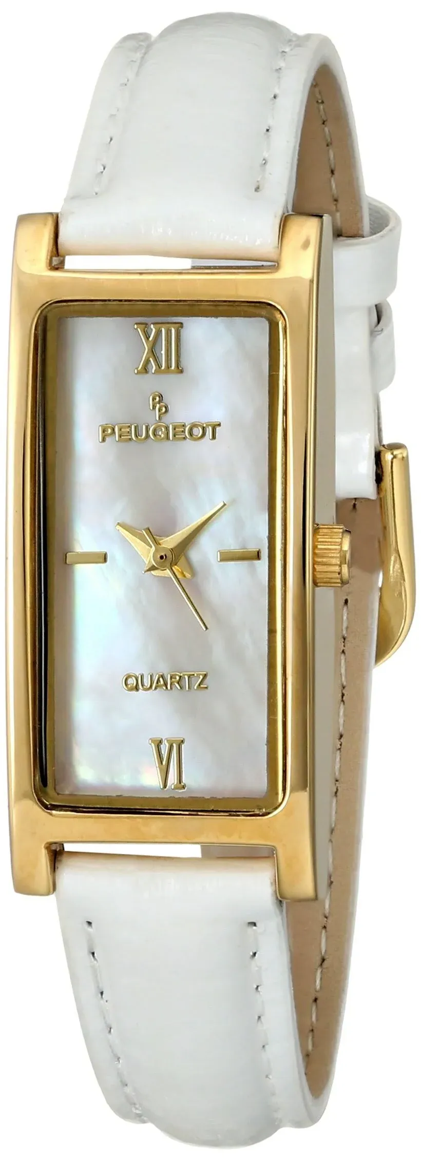 Peugeot Women's Watch Rectangular Dress with White Leather Strap